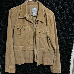 Y2K Old Navy Tan Corduroy Cropped Utility Jacket - Size M